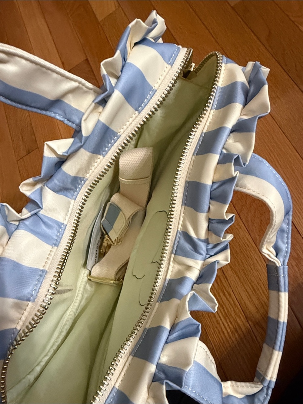 Stoney clover Mickey Heart-Shaped Blue and Cream Striped Crossbody Tote - Picture 2 of 2